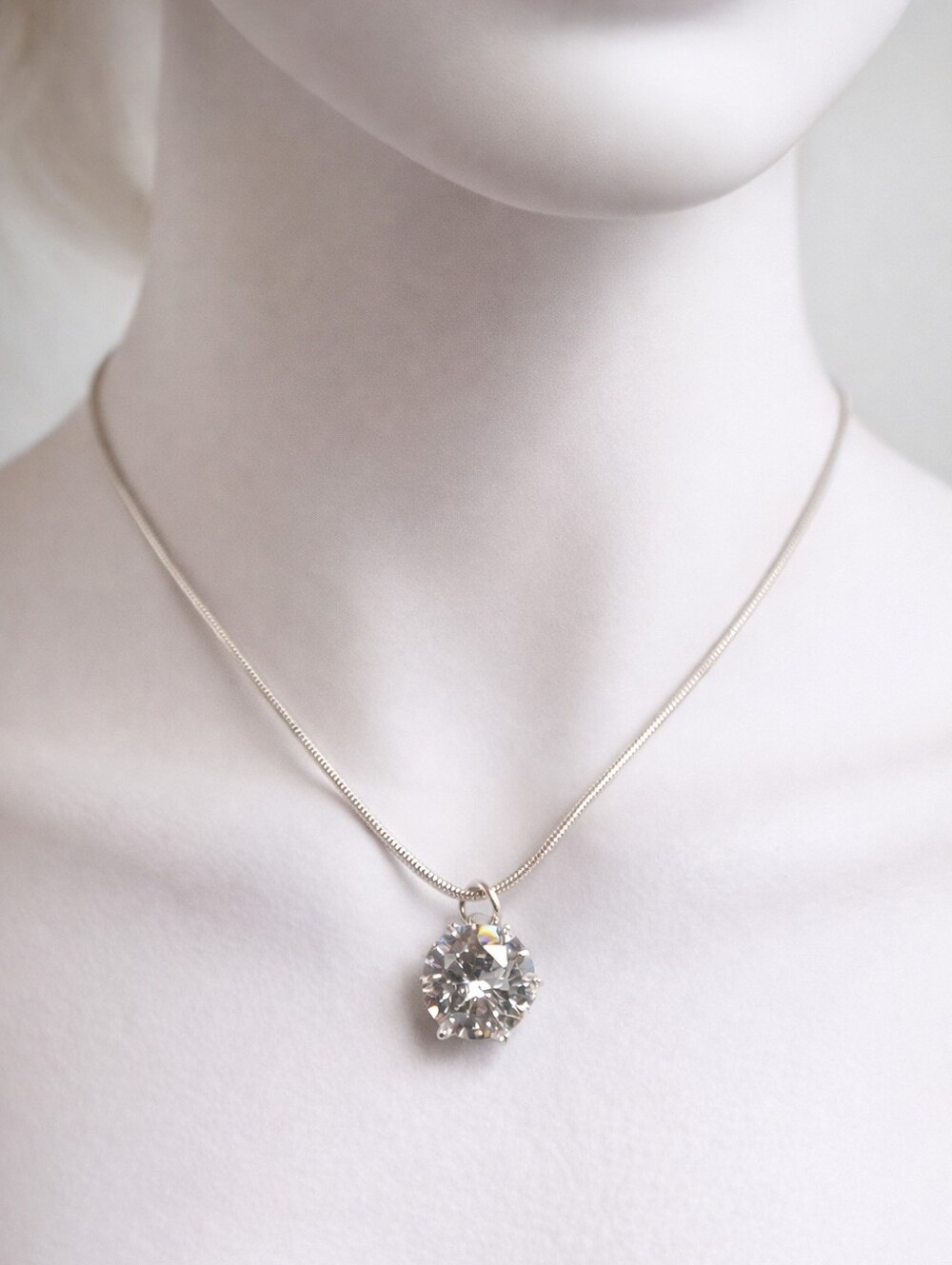 Silver tone Necklace with Sparkling Round cut Crystal Pendant - Women's Fashion